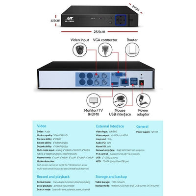 UL-tech CCTV Security System 4CH DVR 4 Cameras 1080p